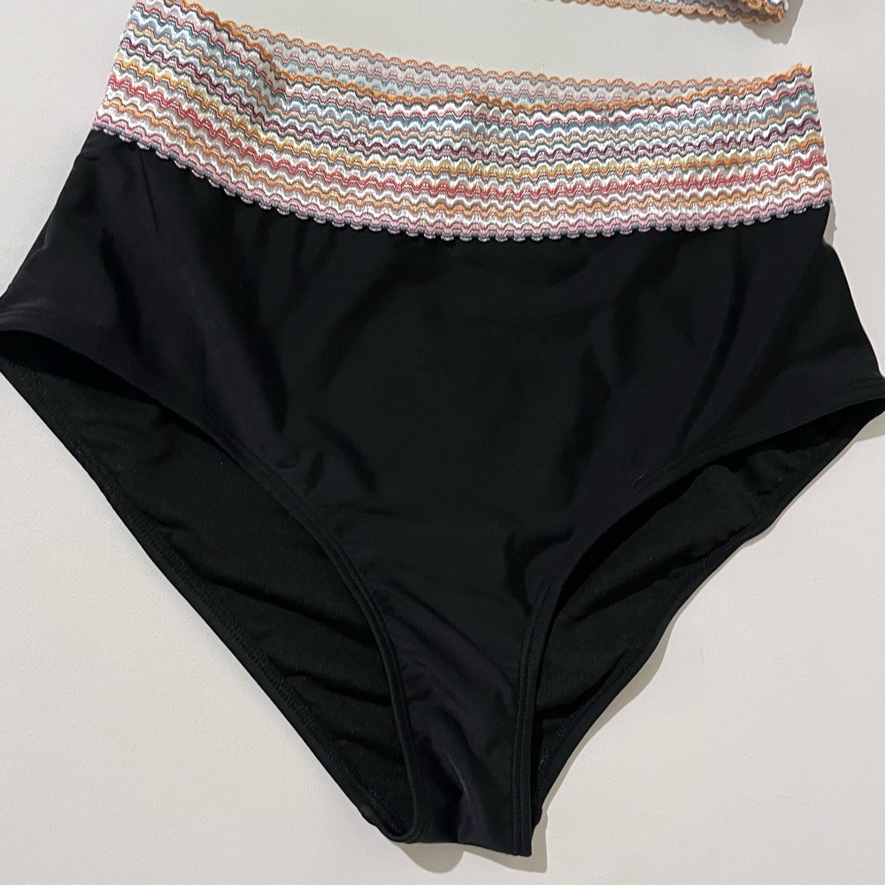 Eytino Womens High Waist Bikini Set Black Rainbow Color Block Vacation M NWOT - Picture 4 of 6